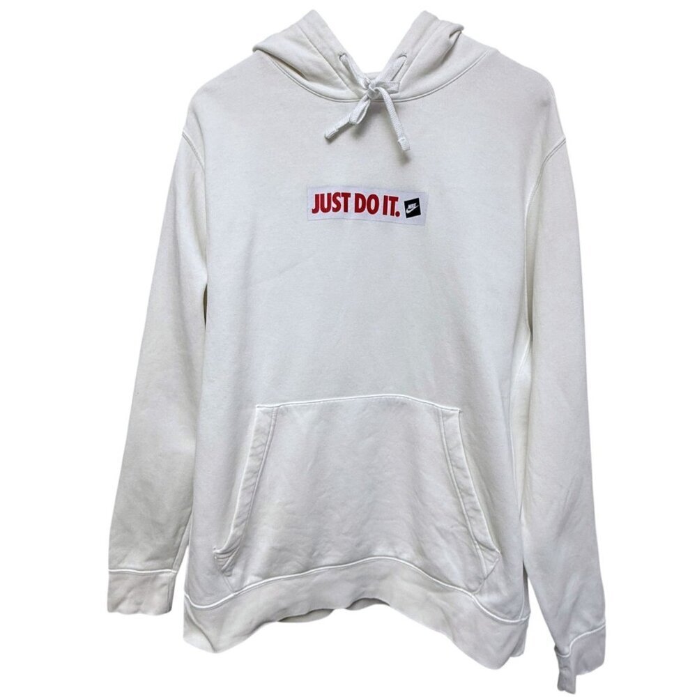NIKE Just Do It Hoodie Mens Size Large White Graphic Sweatshirt Pullover